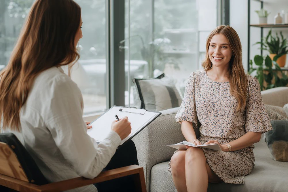 Vrouw ontvangt persoonlijk advies en professionele begeleiding in gespecialiseerd centrum